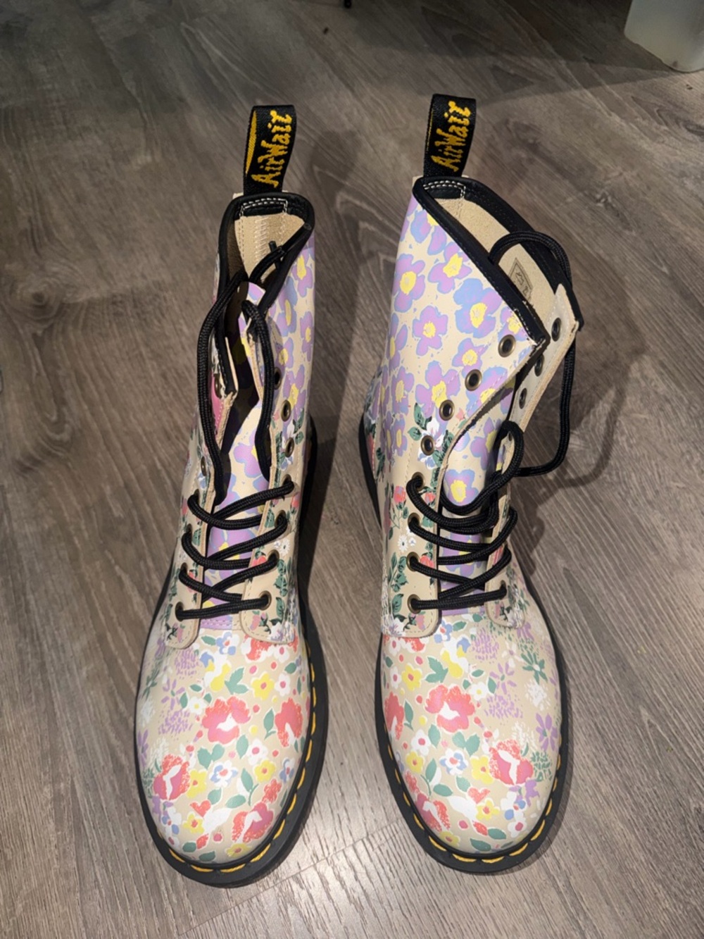 Dr. Martens Floral Lace-Up Combat Boots - Pastel Pink, Purple, Cream